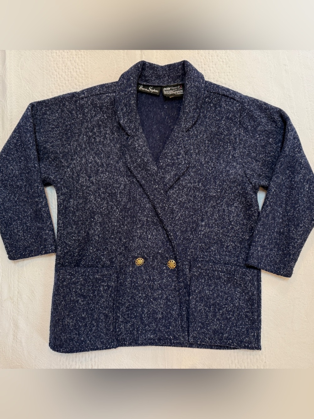 Vintage Bonnie Stephens Polar Fleece Blue Marl Double Breasted Jacket Women’s M